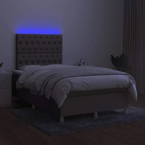 vidaXL Κρεβάτι Boxspring με Στρώμα &amp; LED Taupe 120x190 εκ. Υφασμάτινο