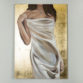 Πίνακας Σε Καμβά Γυναίκα 755-12030 70x100x3.5cm White-Gold Estheti Home Κάθετοι Wood, Canvas