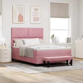 vidaXL Κρεβάτι με ελατήρια με στρώμα Ροζ 140 x 190 cm Βελούδο