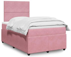 vidaXL Κρεβάτι Boxspring με Στρώμα Ροζ 120x190 εκ. Βελούδινο