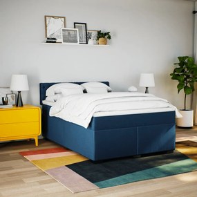 vidaXL Κρεβάτι Boxspring με Στρώμα Μπλε 140x190 εκ. Υφασμάτινο