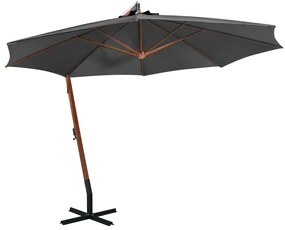 Ομπρέλα Κρεμαστή με Ιστό Ανθρακί 3,5 x 2,9 μ. Μασίφ Ξύλο Ελάτης
