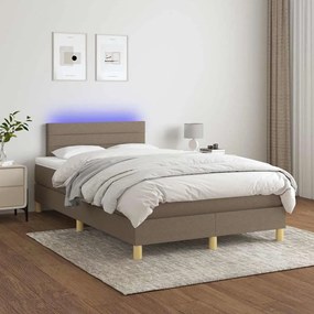 vidaXL Κρεβάτι Boxspring με Στρώμα & LED Taupe 120x190 εκ. Υφασμάτινο