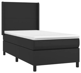 Κρεβάτι Boxspring με Στρώμα &amp; LED Μαύρο 80x200 εκ. Συνθ. Δέρμα - Μαύρο