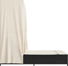 vidaXL Ξαπλώστρα Διπλή Μαύρη από Συνθετικό Ρατάν με Οροφή / Κουρτίνες