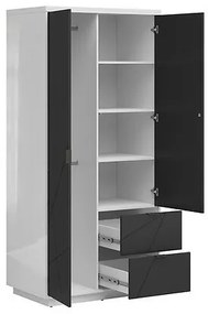 Ντουλάπα Boston CE105, Μαύρο ματ, Γυαλιστερό λευκό, 200.5x94x56.5cm, Πόρτες ντουλάπας: Με μεντεσέδες