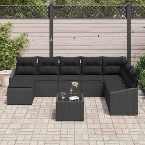 vidaXL Σετ Καναπέ με μαξιλάρι 9 pcs Μαύρο συνθετικό ρατάν
