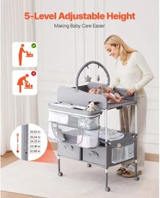 VEVOR Foldable Baby Changing Diaper Station with Side Basket &amp; Hanging Rod Gray