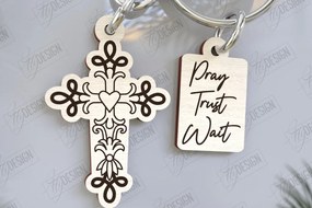 Σετ των 3 Intra απο ξύλο plywood 3mm-4mm πάχος Christian Keychain | Μπρελόκ Δίασταση 6x6 cm INTRAFABR-123417643