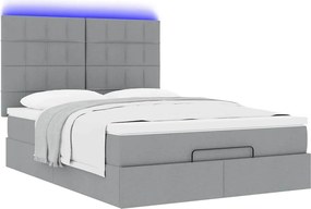 vidaXL Οθωμανικό κρεβάτι με στρώμα &amp; LEDs Ανοιχτό γκρι ύφασμα