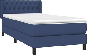 vidaXL Κρεβάτι Boxspring με Στρώμα Μπλε 90x200 εκ.Υφασμάτινο