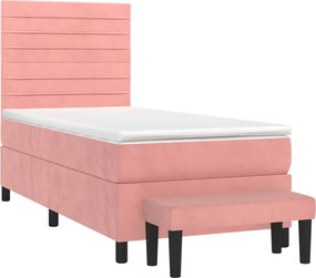 vidaXL Κρεβάτι Boxspring με Στρώμα Ροζ 90x190 εκ. Βελούδινο