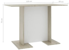 vidaXL Τραπεζαρία Λευκή / Sonoma Δρυς 110x60x75 εκ. από Μοριοσανίδα