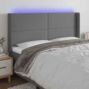 Κεφαλάρι Κρεβατιού LED Σκούρο Γκρι 203x16x118/128εκ. Υφασμάτινο 3123931
