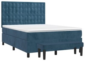 vidaXL Κρεβάτι Boxspring με Στρώμα Σκούρο Μπλε 140x200 εκ. Βελούδινο