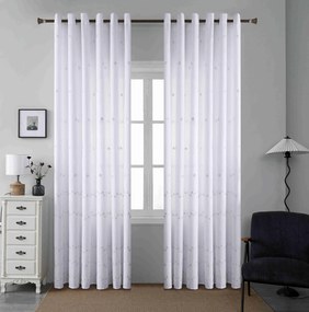 Κουρτίνα Με Κρίκο Ημιδιάφανη 270x270cm Λευκή με ανάγλυφο σχέδιο 6014-1