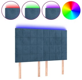 Κεφαλάρι Κρεβατιού LED Σκούρο Μπλε 144x5x118/128 εκ. Βελούδινο - Μπλε