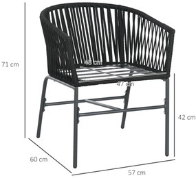 Outsunny Καρέκλες εξωτερικού χώρου, Σετ 2 τεμαχίων, Σχέδιο Boho, Μαξιλάρια καθίσματος και πλάτης, άνετο κάθισμα, μεταλλικός σκελετός, Μαύρο