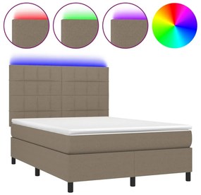 vidaXL Κρεβάτι Boxspring με Στρώμα &amp; LED Taupe 140x190 εκ. Υφασμάτινο