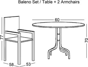 BALENO Set Κήπου - Βεράντας: Τραπέζι + 2 Πολυθρόνες Μέταλλο Άσπρο - Wicker Beige   1τμχ