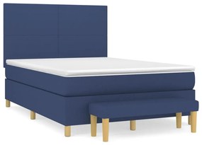 Κρεβάτι Boxspring με Στρώμα Μπλε 140x200 εκ. Υφασμάτινο - Μπλε