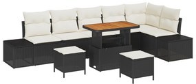 vidaXL Σετ Καναπέ Κήπου 9 Τεμαχίων με Μαξιλάρια Μαύρο Πολυ Ρατάν Ακακία