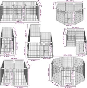 vidaXL Πάρκο Σκύλου με 8 Πάνελ Μαύρο 80 x 100 εκ. Ατσάλινο