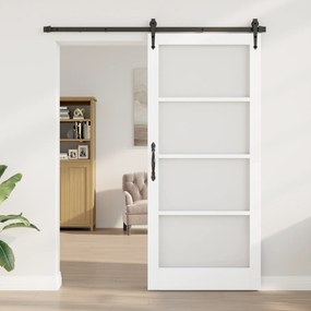 vidaXL Σετ Συρόμενης Πόρτας  με Σετ Εξαρτημάτων Λευκό 93x211 εκ. Συμπαγές Ξύλο Πεύκο