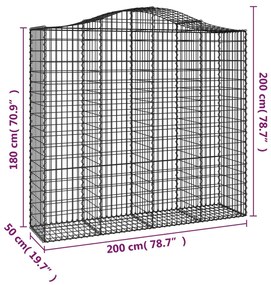 Συρματοκιβώτια Τοξωτά 2 τεμ. 200x50x180/200 εκ. Γαλβαν. Ατσάλι - Ασήμι