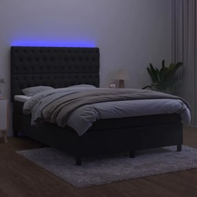 vidaXL Κρεβάτι Boxspring με Στρώμα &amp; LED Μαύρο 140x200 εκ. Βελούδινο