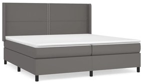 Κρεβάτι Boxspring με Στρώμα Γκρι 200x200 εκ. Συνθετικό Δέρμα - Γκρι