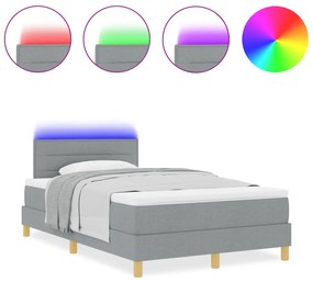 vidaXL Κρεβάτι με Στρώμα & LED Φωτεινό Γκρι 120x200 εκ Ύφασμα