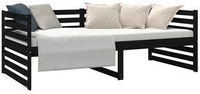 Καναπές Κρεβάτι Μαύρος 90 x 190 εκ. από Μασίφ Ξύλο Πεύκου - Μαύρο