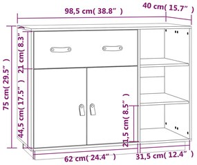 Μπουφές Λευκό 98,5x40x75 εκ. από Μασίφ Ξύλο Πεύκου - Λευκό