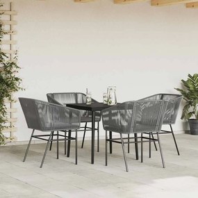vidaXL Σετ Τραπεζαρίας Κήπου 5 τεμ. Γκρι Συνθ.Ρατάν/Γυαλί με Μαξιλάρια