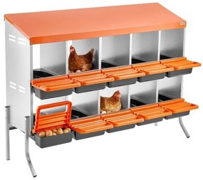 VEVOR Chicken Nesting Boxes, 10 Compartments, with Support Legs, Easy Egg Collection, Galvanized Steel and High-Strength Plastic, Roll Away Nesting Boxes for Chickens and Hens Laying Eggs, Orange