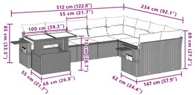 Σετ Καναπέ Κήπου 10 τεμ. Μπεζ Συνθετικό Ρατάν με Μαξιλάρια - Μπεζ