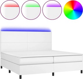 vidaXL Κρεβάτι Boxspring με Στρώμα &amp; LED Λευκό 200x200 εκ. Συνθ. Δέρμα