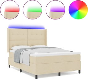 vidaXL LED Κρεβάτι με βάθρο με στρώμα Κρεμ 140 x 190 cm ύφασμα
