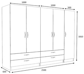 Ντουλάπα ρούχων Victoria Megapap πεντάφυλλη με συρτάρια χρώμα φυσικό οξιάς 250x60x181εκ.