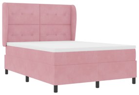 vidaXL Κρεβάτι Box Spring με Στρώμα Ροζ 140x200 εκ Βελούδο