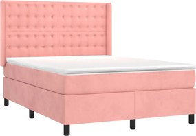 vidaXL Κρεβάτι Boxspring με Στρώμα Ροζ 140x200 εκ. Βελούδινο