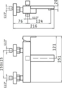 Επίτοιχη μπαταρία λουτρού Pyramis Streto plus