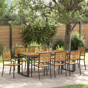 vidaXL Σέτ φαγητού για κήπο 9 pcs Μαύρος, Ξύλο 200 x 80 x 75 cm