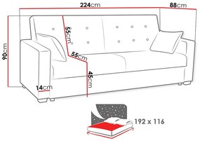 Καναπές κρεβάτι Kingsport 110, Αριθμός θέσεων: 3, Αποθηκευτικός χώρος, 90x224x88cm, 79 kg, Πόδια: Πλαστική ύλη | Epipla1.gr