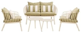 WOODWELL ASTRID Set Σαλόνι Κήπου 5τεμ, PP &amp; Μέταλλο Cream, Μαξιλάρια Sandy Green 2 Πολυθρ+1 Καναπ+2 Τραπεζάκια Ε322,S