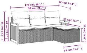 vidaXL Σαλόνι Κήπου Σετ 4 Τεμαχίων Γκρι Συνθετικό Ρατάν με Μαξιλάρια