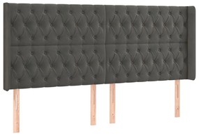 Κεφαλάρι με Πτερύγια Σκούρο Γκρι 183x16x118/128 εκ. Βελούδινο - Γκρι