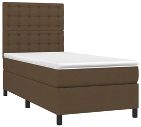 Κρεβάτι Boxspring με Στρώμα &amp; LED Σκ.Καφέ 90x200 εκ. Υφασμάτινο - Καφέ