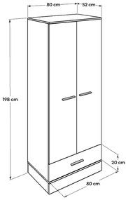 Ντουλάπα ρούχων Base Megapap δίφυλλη σε χρώμα λευκό - sonoma 80x52x198εκ.